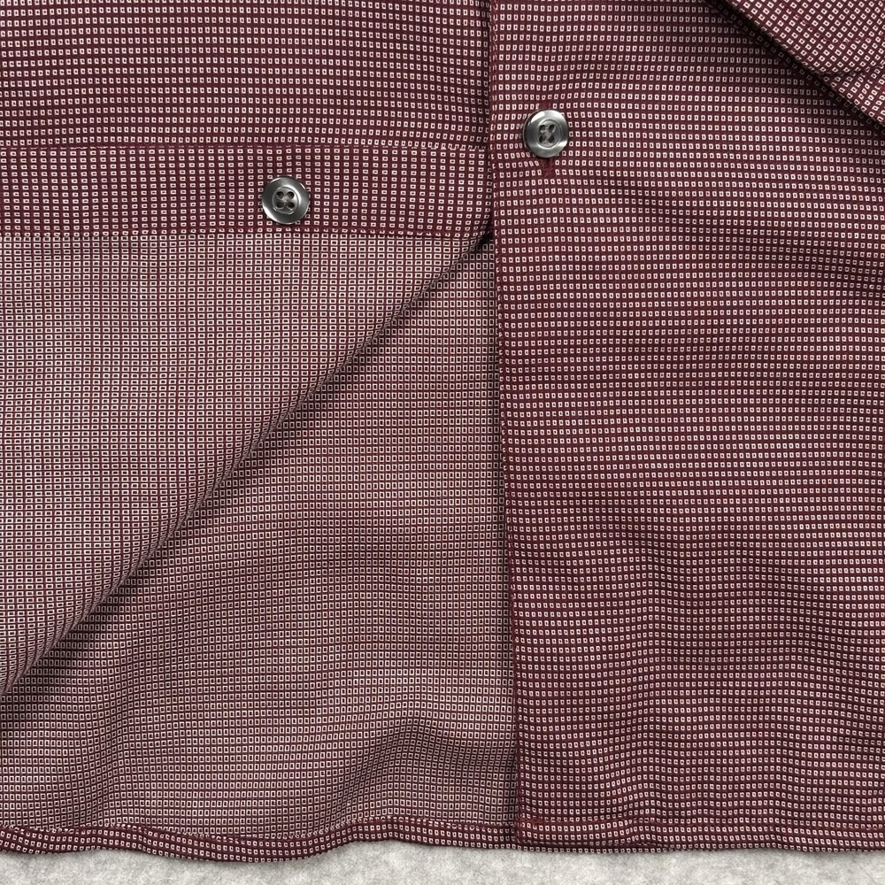 Tasso Elba Shirt Mens L Maroon & White Geometric Long Sleeve Button Up Cotton - Picture 7 of 12